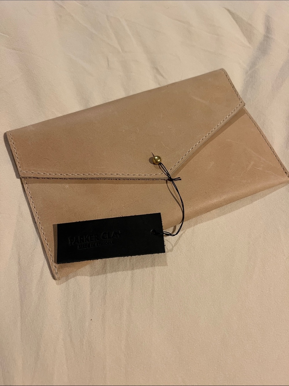 Parker Clay / Beautycounter Beige Leather Envelope Clutch
